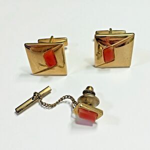 Vintage Gold-Tone Cufflinks & Tie Tack Set – Patent 2,974,351 – Mid-Century